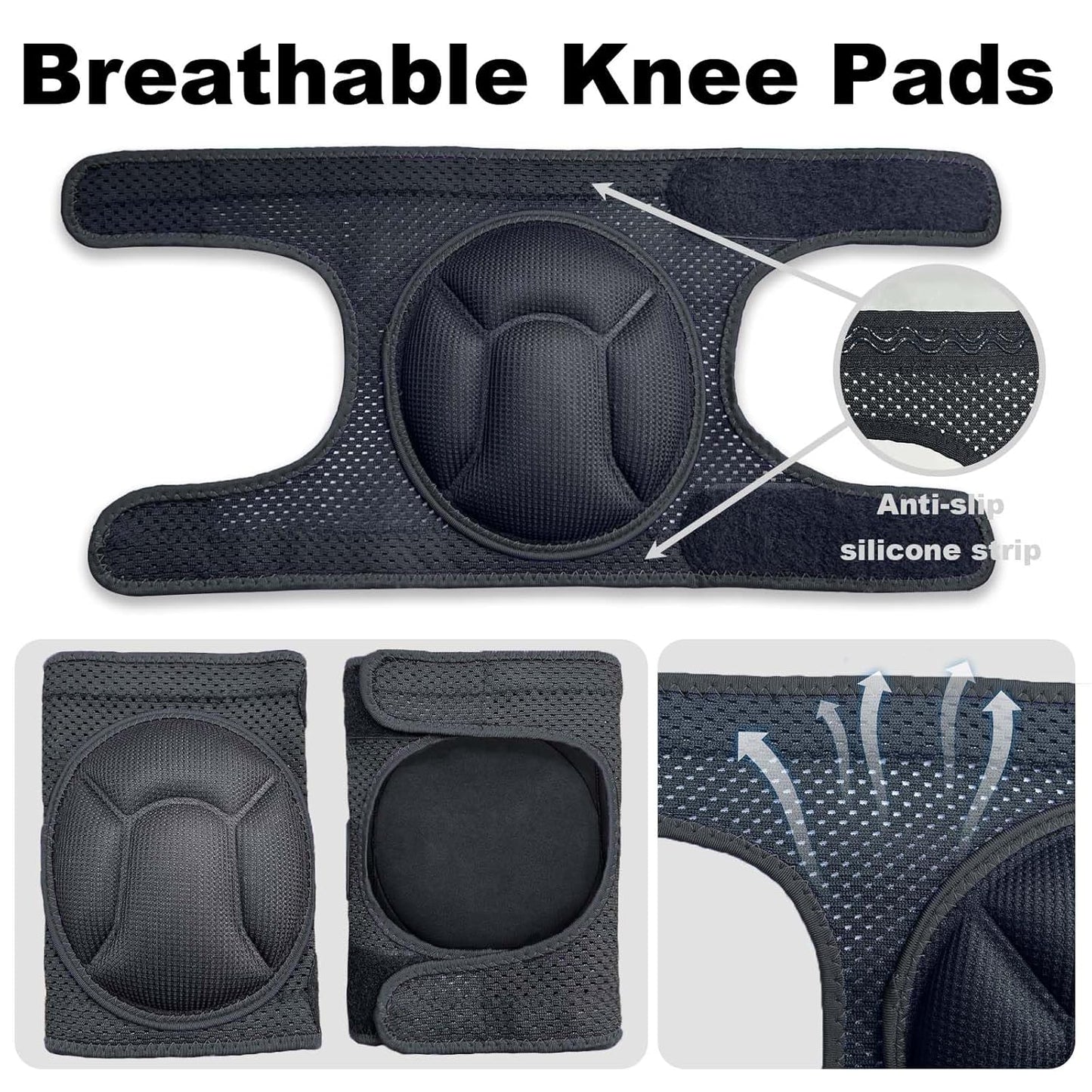 Men/Women Knee Pads for Working Flooring Crawling, Comfortable Gardening Pad for Cleaning Floors, Soft Protective Housekeeping Kneepads for Adult Youth, Non-slip Foam Kneeling Cushions, Black S (1 pair)