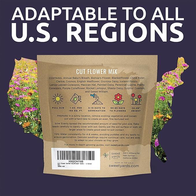 Cut Flower Garden Seeds - Extra Large 1 Ounce Packet - Over 7,500 Fresh Open Pollinated Non-GMO Wildflower Seeds - Long Lasting Annuals and Perennials with Bright Colors