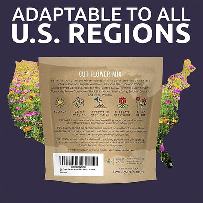 Cut Flower Garden Seeds - Extra Large 1 Ounce Packet - Over 7,500 Fresh Open Pollinated Non-GMO Wildflower Seeds - Long Lasting Annuals and Perennials with Bright Colors