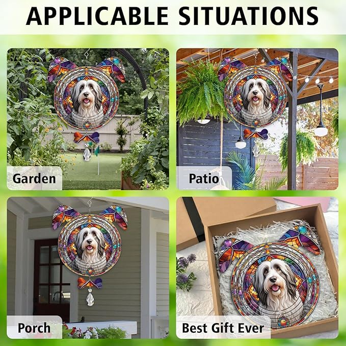 Bearded Collie Dog Ears Wind Spinner, Bearded Collie Wind Spinner Hanging for Yard and Garden