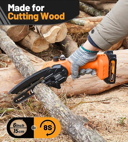 Tietoc Mini Chainsaw 6 Inch Cordless, Portable Electric Chain Saw Small Handheld Battery Powered Super Saws, Gifts for Men Women, Birthday Gift for Dad Fathers Husband Him Her Mom Mothers Grandparent