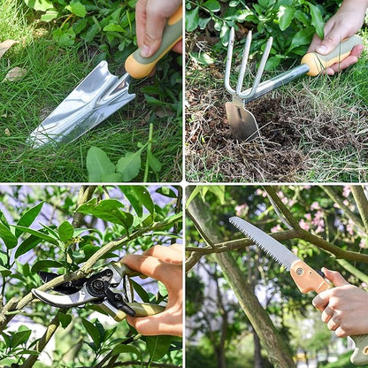 Garden Tool Set, WisaKey 9 Piece Stainless Steel Heavy Duty Gardening Hand Tools with Handle, Durable Garden Tool Bag, Gardening Gifts for Women and Men White Elephant Gifts