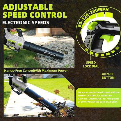 Leaf Blower Cordless, 21V Electric Leaf Blowers with 2X 4.0Ah Battery, Lightweight Snow Blower with Turbo Button, Variable Speed Dial, and Cruise Control for Sidewalks, Garages, Yards & Patios