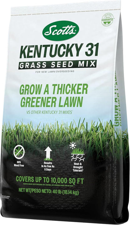 Scotts Kentucky 31 Grass Seed Mix for New Lawns or Overseeding, Grows Thicker and Greener vs. Other Kentucky 31 Mixes, Covers up to 10,000 sq. ft.