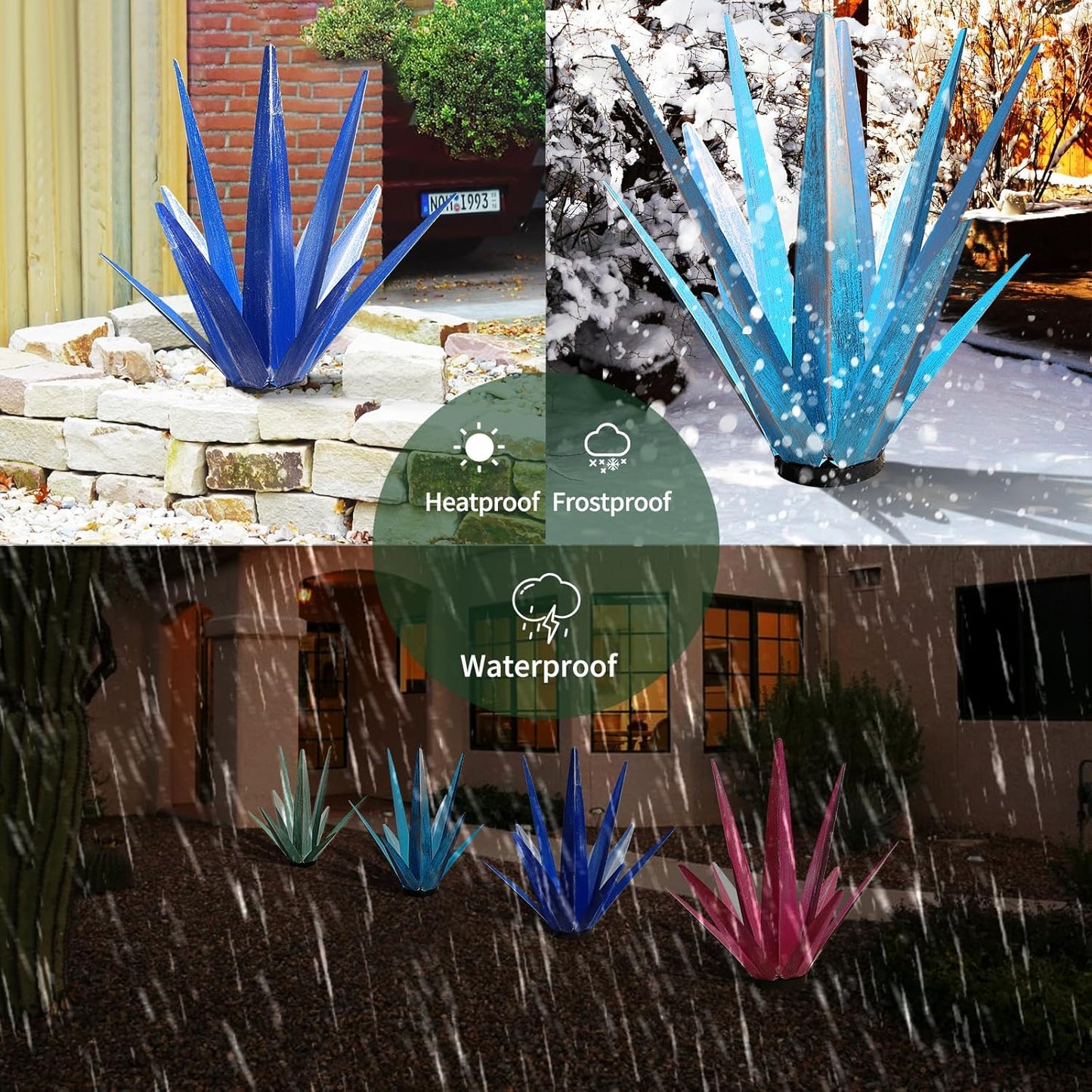 Large Tequila Rustic Sculpture, Rustic Metal Agave Plants for Outdoor Patio Yard, Home Decor Hand Painted Metal Agave Garden Yard Statue, Outdoor Lawn Ornaments Yard Stakes (Rose Red - M)