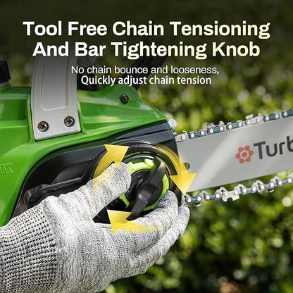 Cordless chainsaw 12 inch, 20V Electric chain saw with 3000RPM Brushless Motor | 4Ah Battery & Charger | Tool-free Tension | Auto Oiler, for Cutting Firewood, Tree Pruning, Trimming, Storm Cleanup