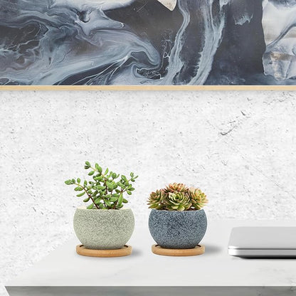 3 inch Ceramic pots for Plants, Small Succulent Pots Set with Drainage, 6 Pack Flower Pot for Indoor Plant, Planters for Little or mini Cactus 2 inches Plants (Green/Black)