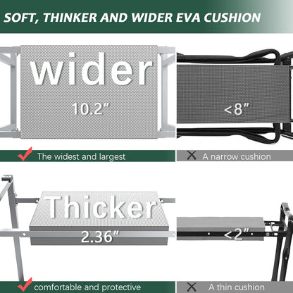 Garden Kneelers Seat, Stable and Save Anti-Tipping Design 10.2" Wider Garden Kneeler and Seat with Handle, Heavy Duty Gardening Stool for Seniors, Gardening Weeding Bench for Gardeners Parents - Gray