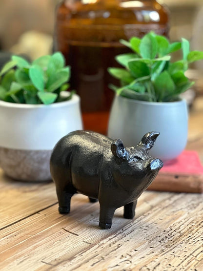 NACH Cast Iron Pig Statue, Standing Black Door Stopper, Rustic Paperweight