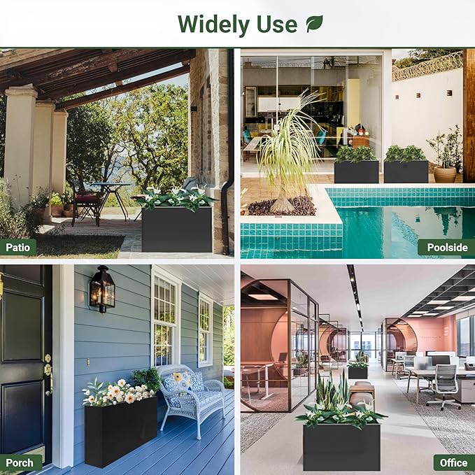 Metal Planter 36” x 12” x 24”, Heavy Duty Tall Rectangle Planter Box with Removable Insert Shelves for Porch, Garden, Patio, Yard