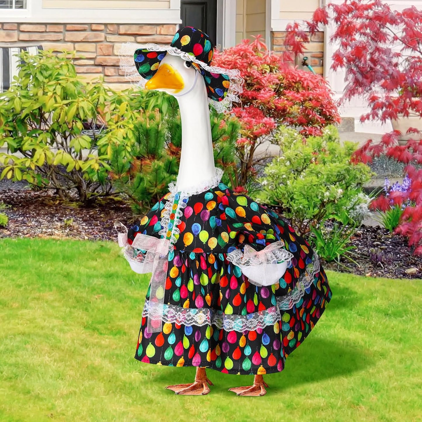 Suzile Happy Birthday Goose Outfit Dresses Clothes for 23" High Cement or Plastic Porch Goose Costume for Yard Lawn Outdoor Garden Patio Statue Xmas Santa Holiday Decor