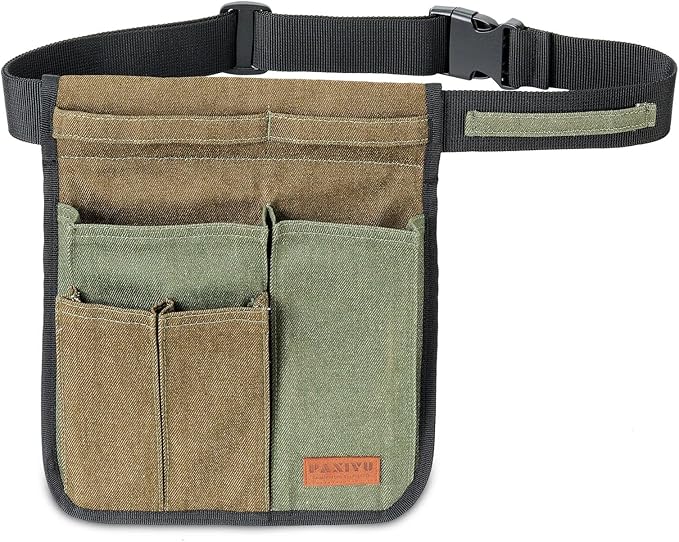 Garden Tool Belt for Men & Women, Denim Slim 4-Pocket Adjustable Garden Apron - Lightweight Utility Belt for Gardening, DIY, Carpenter, Painting, Seamstress, and Crafting Tool Pouch (Green)