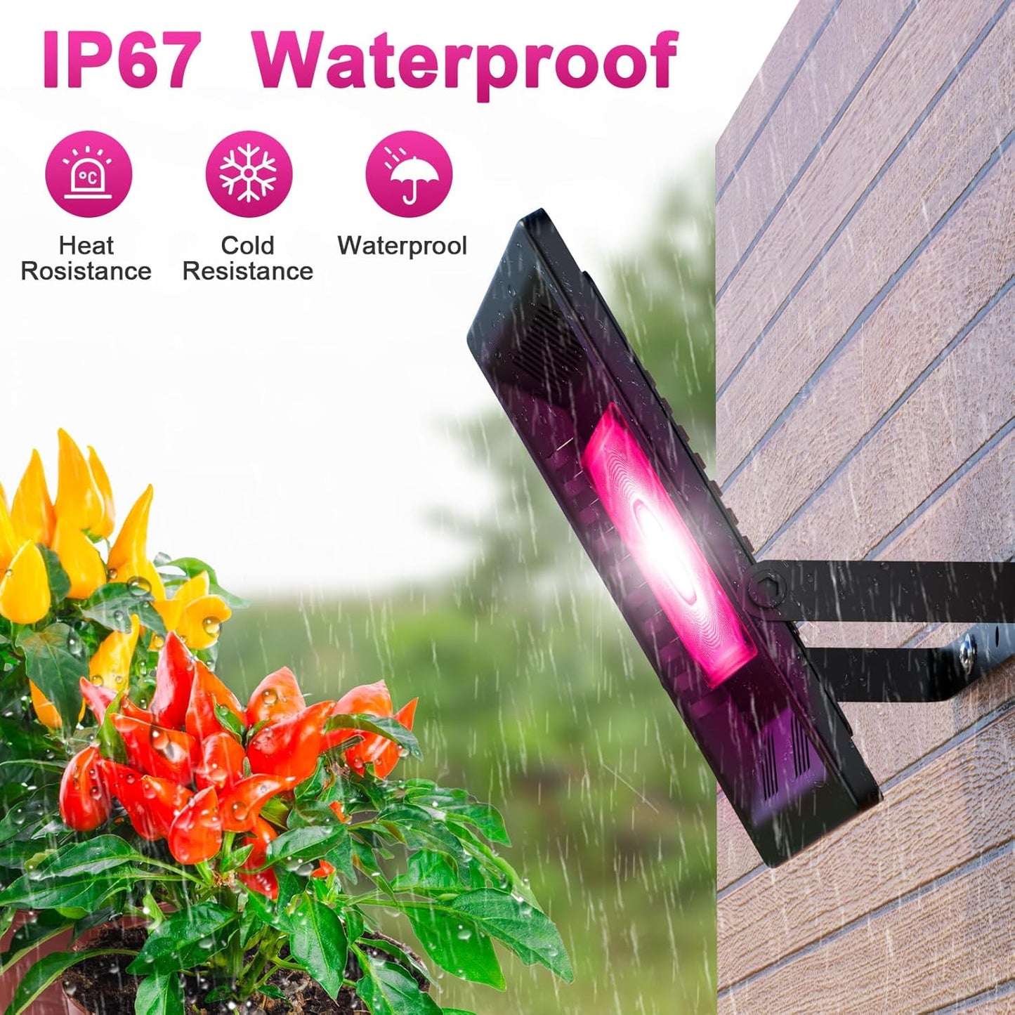 Waterproof Plant Light, 150W Outdoor Grow Lights, Full Spectrum LED Grow Light, Height Adjustable, Silent, Heat Dissipation, for Indoor Outdoor Plant Seedling Growing Blooming Fruiting