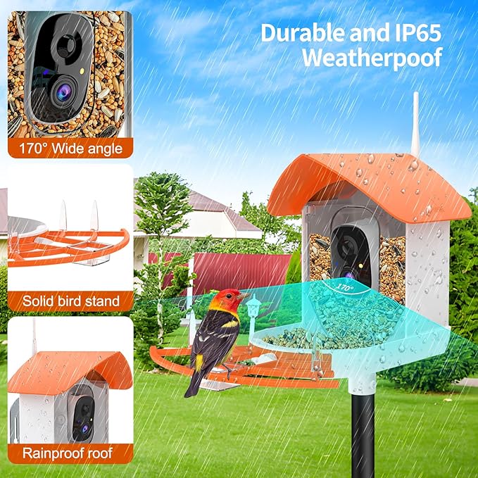 Bird Feeder with Camera,Smart Bird Feeder Camera with Solar Powered,AI Identify Birds Species,Bird Watching,Auto Record FHD 2K Feathered Visitor Video in Backyard,Ideal Gifts for Birds Lovers