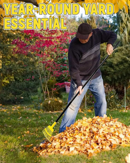 Garden Leaf Rake, 8.7” Wide Metal Rake with 11 Teeth, 59" Adjustable Long Handle, Heavy Duty Lightweight Leaf Rakes for Small Lawn Yard Shrub,Tight Spot Garden Bed Leaf Debris Picking Cleaning