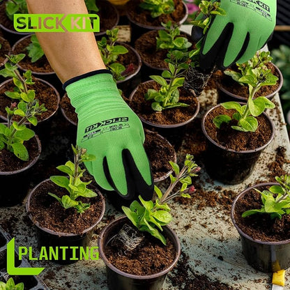 Gardening Gloves for Women & Men, Breathable Garden Gloves Rubber Coated for Garden, Yard, 6 Pairs, White & Green