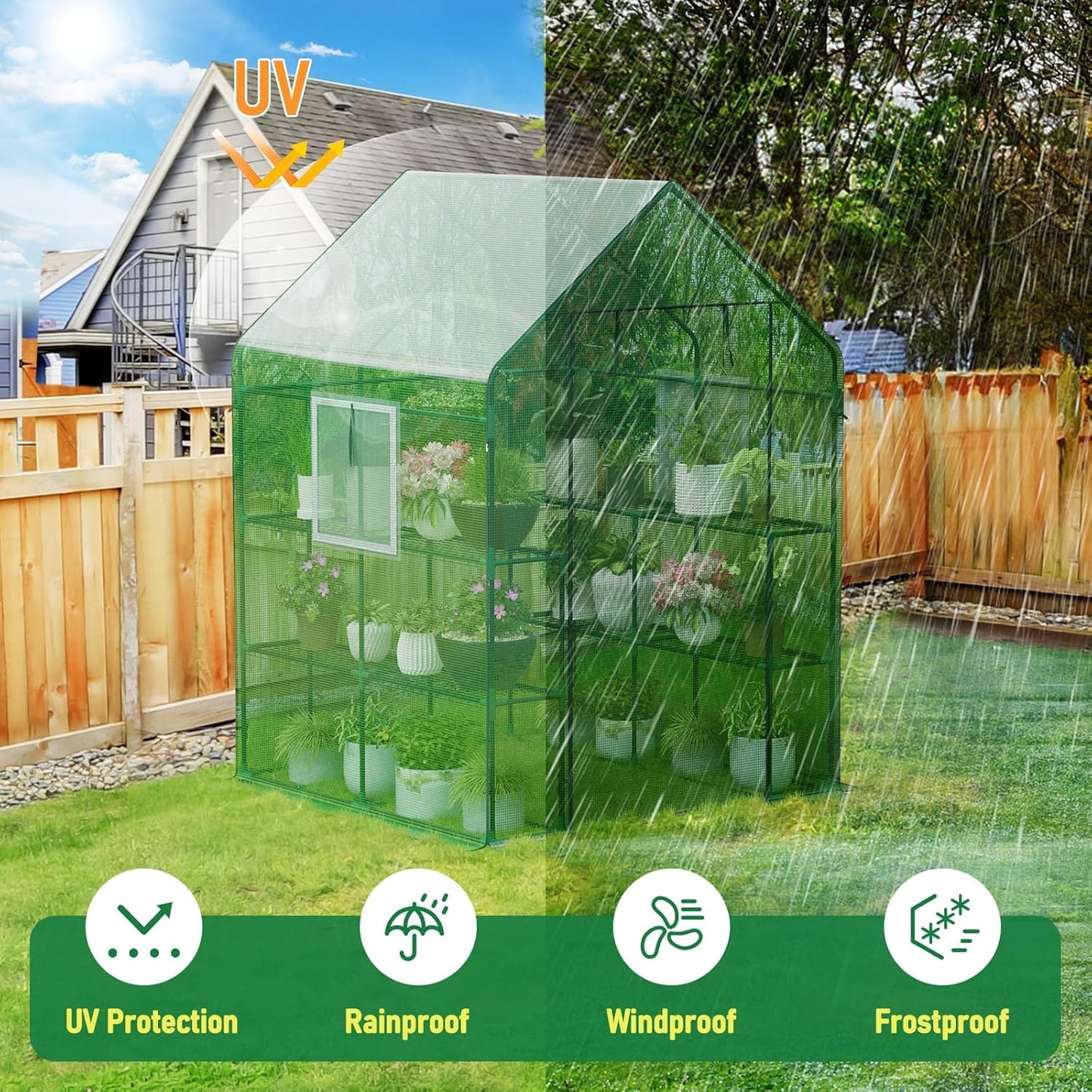 SPECILITE 56×56×78Inch Walk-in Greenhouse, Heavy Duty Small Plant House with Thicken PE Cover and Steel Frame, for Garden, Outdoors, Indoors, Green