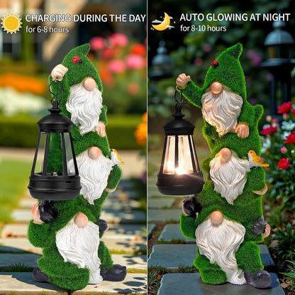 Solar Gnomes Garden Statues,Resin Flocked Gnome Figurine Holding Solar Lights Lantern,Unique Birthday Housewarming Gifts for Women, Mom, Grandma