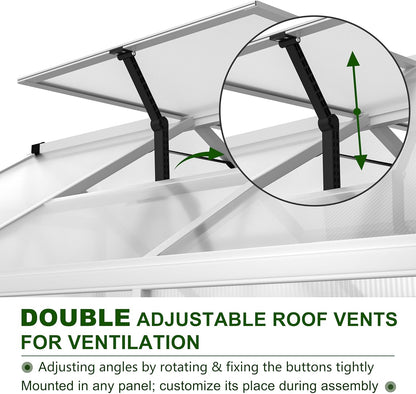 BlueWish 6x12FT Greenhouse for Outdoors, Aluminum Heavy Duty Greenhouse Kit with Lockable Door, 4MM Thickness Polycarbonate, Upgraded Rivet Structure Walk-in Green House for Garden, White
