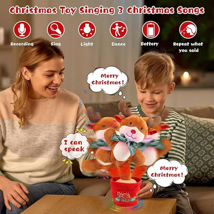 Christmas Dancing Reindeer Toy, Light Up Singing Mimicking Talking Repeating Reindeer Stuffed Animal, Animated Christmas Plush Toys, Musical Baby Toys 0-6 6-12 Months for Kids Boys Girls Gifts
