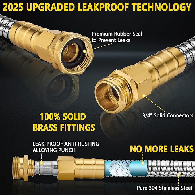 Metal Garden Hose 200 FT - Stainless Steel Garden Hose Leak-Proof with Layer Latex Core - 2025 Version/New Patented,Lightweight,Durable, Less-Kink Flexible Metal Water Hoses