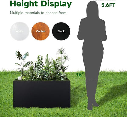 Galvanized Steel Planter Black Metal Outdoor Planter Powder Coated 32" x 12" x 16" Pot Metallic Heavy Pot Indoor & Outdoor, Commercial & Residential (L32 x W12 x D16, Black)