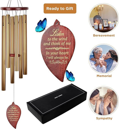 Golden Wind Chimes for Outside Deep Tone Aluminium Windchimes Outdoors Memorial Wind Chime for Loss of Loved One Mom Bereavement Memorial Gifts Sympathy Wind Chimes Patio Decor Grief Gifts for Women