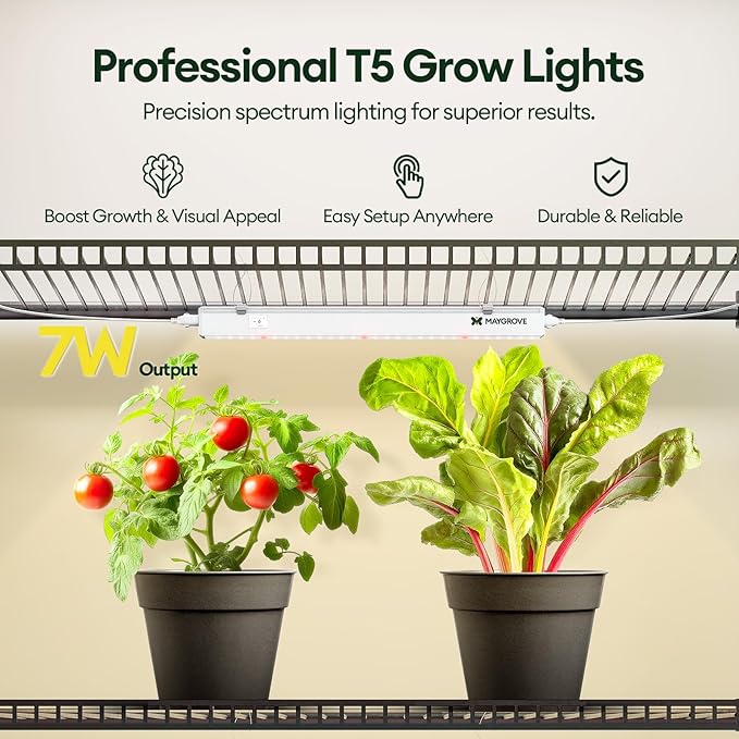 Plant Grow Lights 1FT, Red-Enhanced Full Spectrum 5000K, 28W(4 x 7W), T5 LED Grow Light Strips for Leafy Greens and Vegetables, High PPFD, Linkable, White, 4-Pack