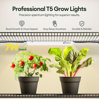 Plant Grow Lights 1FT, Red-Enhanced Full Spectrum 5000K, 28W(4 x 7W), T5 LED Grow Light Strips for Leafy Greens and Vegetables, High PPFD, Linkable, White, 4-Pack