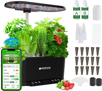 Hydroponics Growing System Kit APP Controlled, 15 Pods Indoor Herb Garden Hydroponic 36W Grow Light, Smart Indoor Garden, Height Adjustable to 30", Auto Timer, Quiet Pump, Water Shortage Alarm, Black