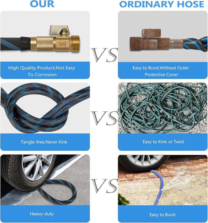 200ft Garden Hose - Water Hoses w/10 Function Spray Nozzle, 2025 New Superior Strength Flexible Hose, 3/4" Brass Connectors- Leakproof Lightweight Water Pipe for Gardening(Blue Black)