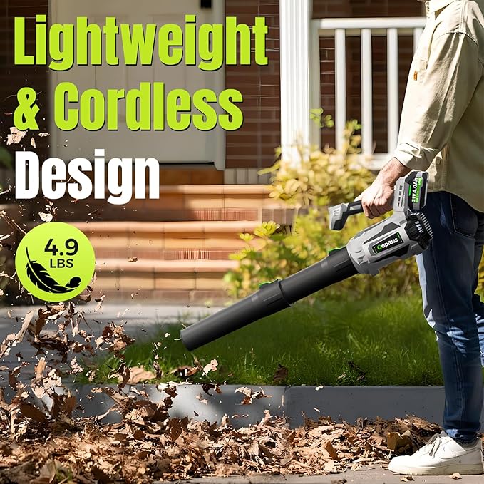 Leaf Blower Cordless, 2 x 4.0Ah with Battery and Charger, 5 Speed & Turbo Mode 650CFM 180MPH Blowers for Lawn Care, Lightweight Electric Leaf Blowers for Lawn and Yard Care, Blowing Leaves Snow