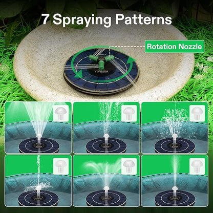 VIVOSUN Solar Fountain, 4W Solar Water Fountain with Upgraded Glass Panel, Built-in Battery, 7 Nozzles, Colored LED Lights, Outdoor Solar Fountain Pump for Bird Bath, Pond, Pool, Fish Tank, Garden
