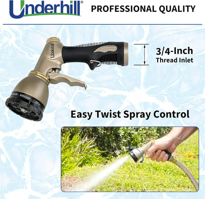 Underhill Pattern Master Gold Series Garden Water Hose Gun Nozzle Sprayer Head, 3/4-Inch Thread Inlet, Jet Attachment, Heavy-Duty Adjustable, NG200-8S
