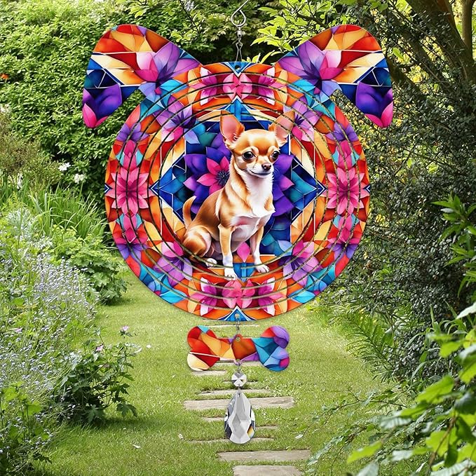 Chihuahua Dog Ears Wind Spinner, Chihuahua Wind Spinner Hanging for Yard and Garden