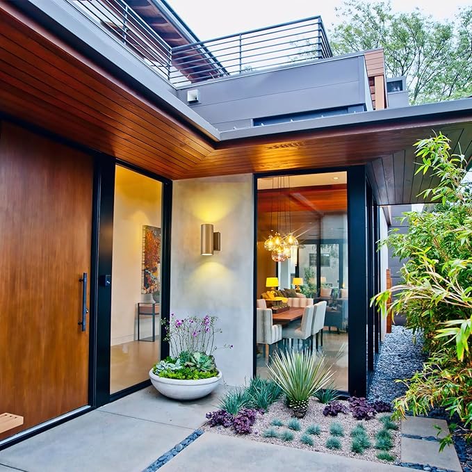 RGB Outdoor Wall Light LED Exterior Lighting Fixtures with Remote Control or App Control, 7" Handmade Gold Outdoor Sconce Lights for House Front Door Garage Patio Porch