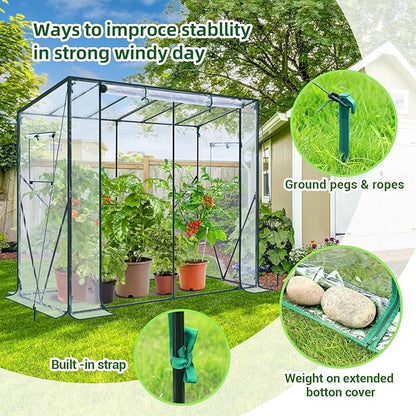 Ohuhu Tomato Greenhouse for Outdoors: Portable Lean to Green House Heavy Duty with Roll-Up Zippered Door, Tall Plastic Greenhouses for Outside Plants Growing Shed Tent for Backyard Transparent