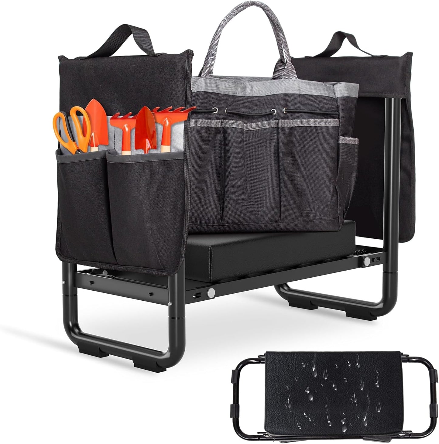 Walensee Garden Kneeler and Seat – Foldable Heavy Duty Garden Stool with Soft Leather Kneeling Pad, Removable Tool Pouch, Sturdy Steel Frame, No Assembly, Ideal Gardening Gift for Women & Men