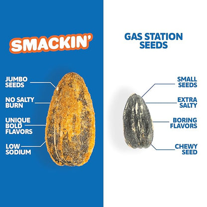 SMACKIN' Sunflower Seeds, No Salty Burn, Roasted Jumbo Small-Batch, American Made - 10 Flavor Variety. 1.5oz bags (10 Bags)