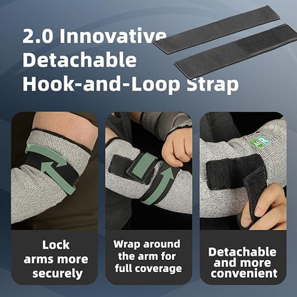 Schwer 2 Pairs PRO-SKIN ANSI A6 Cut Resistant Sleeves With 2.0 Detachable Hook and Loop Straps, Non-PFAS, High Risk Cut Protection Arm Sleeve, Gardening Sleeves, Protective Sleeve for Arms