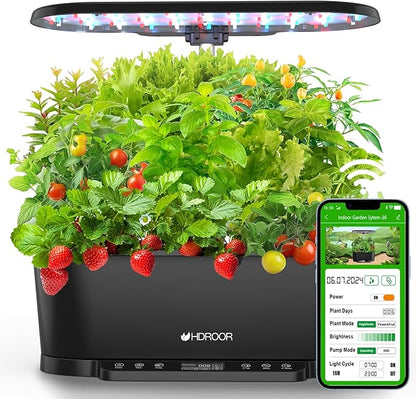 Hydroponics Growing System Kit APP Controlled, 15 Pods Indoor Herb Garden Hydroponic 36W Grow Light, Smart Indoor Garden, Height Adjustable to 30", Auto Timer, Quiet Pump, Water Shortage Alarm, Black