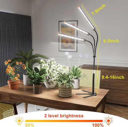 GooingTop Grow Light for Indoor Plants,5000K Full Spectrum Growing Plant Lamp with White Red Blue LED for Pots Succulents Seed Starting,Height Adjustable 10-32'' with Optional Dimming & Timer