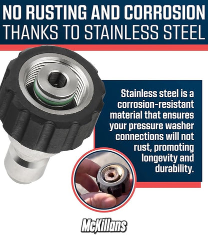 McKillans® M22-14mm Pressure Washer Quick Connect Kit, M22-14mm to 3/8" Male Female Quick Disconnect Kit for Power Washer (Stainless Steel)