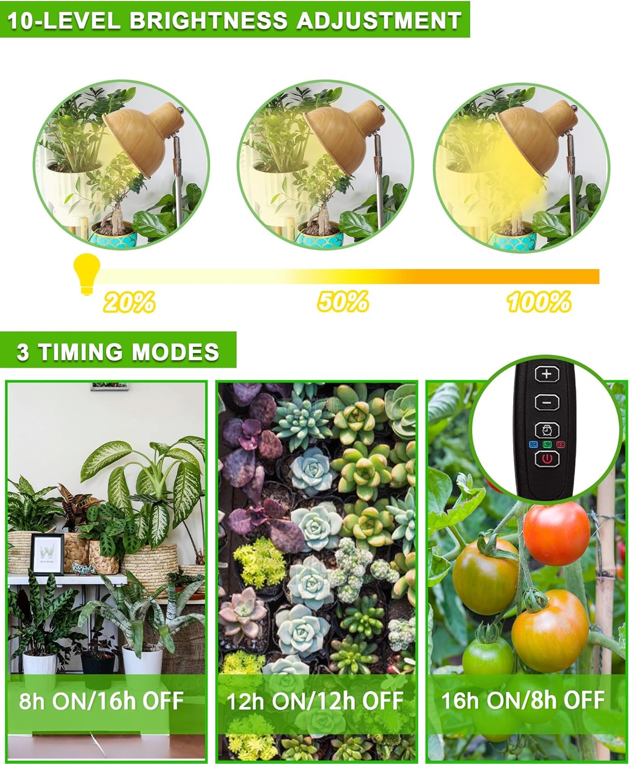 yadoker Plant Grow Light for Indoor Plant, Aluminum Wood Grain LED Grow Light,Elevating Plant Lamp,Height Adjustable,Automatic Timer with 8/12/16Hours,10-Level Brightness,Ideal for Large Plant Grow