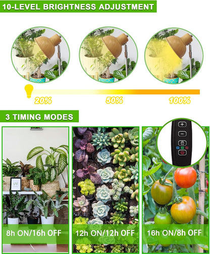 yadoker Plant Grow Light for Indoor Plant, Aluminum Wood Grain LED Grow Light,Elevating Plant Lamp,Height Adjustable,Automatic Timer with 8/12/16Hours,10-Level Brightness,Ideal for Large Plant Grow