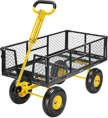 VIVOHOME Garden Cart Steel Heavy Duty 900 LBS Yard and Garden Wagon with 10 inch Tire and Handle Attach to ATV or Tractor Black