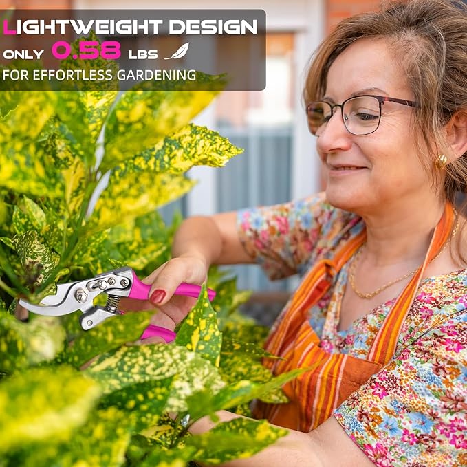 8.5" Professional Bypass Pruning Shears – Heavy Duty Garden Scissors & Clippers for Branch Trimming, Ultra Sharp SK5 Blade, Ergonomic Handle, Perfect Gardening Gift for Women, 2025 Pink Tools