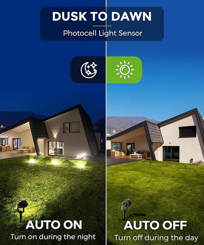 LOHAS 10W Dusk to Dawn Outdoor Lighting, Auto On/Off 3000K Landscape Spot Lights Outdoor, IP66 Waterproof Spot Lights for Yard, Garden, House, Pathway, Plant, UL Listed (2 Pack)