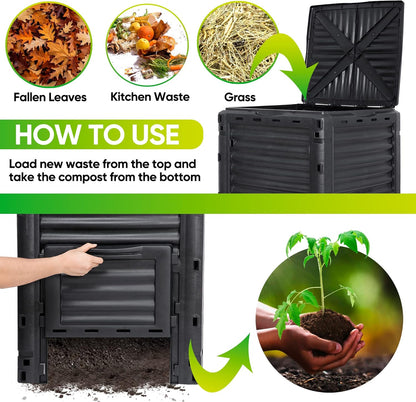 Large Garden Compost Bin, 80 Gallon (300L) Outdoor Composter Tumbler from BPA-Free Material for Fast Creation of Fertile Soil, Lightweight, Easy Assembly and Kitchen Waste Composting