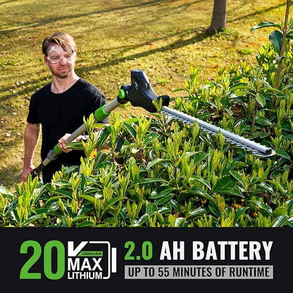 Pole Hedge Trimmer Cordless 20V with Battery Powered 20-Inch Electric Hedge Trimmers 10-FT Reach with Extension Pole Multiple Angles for Shrubs Pruning Bush Trimmer